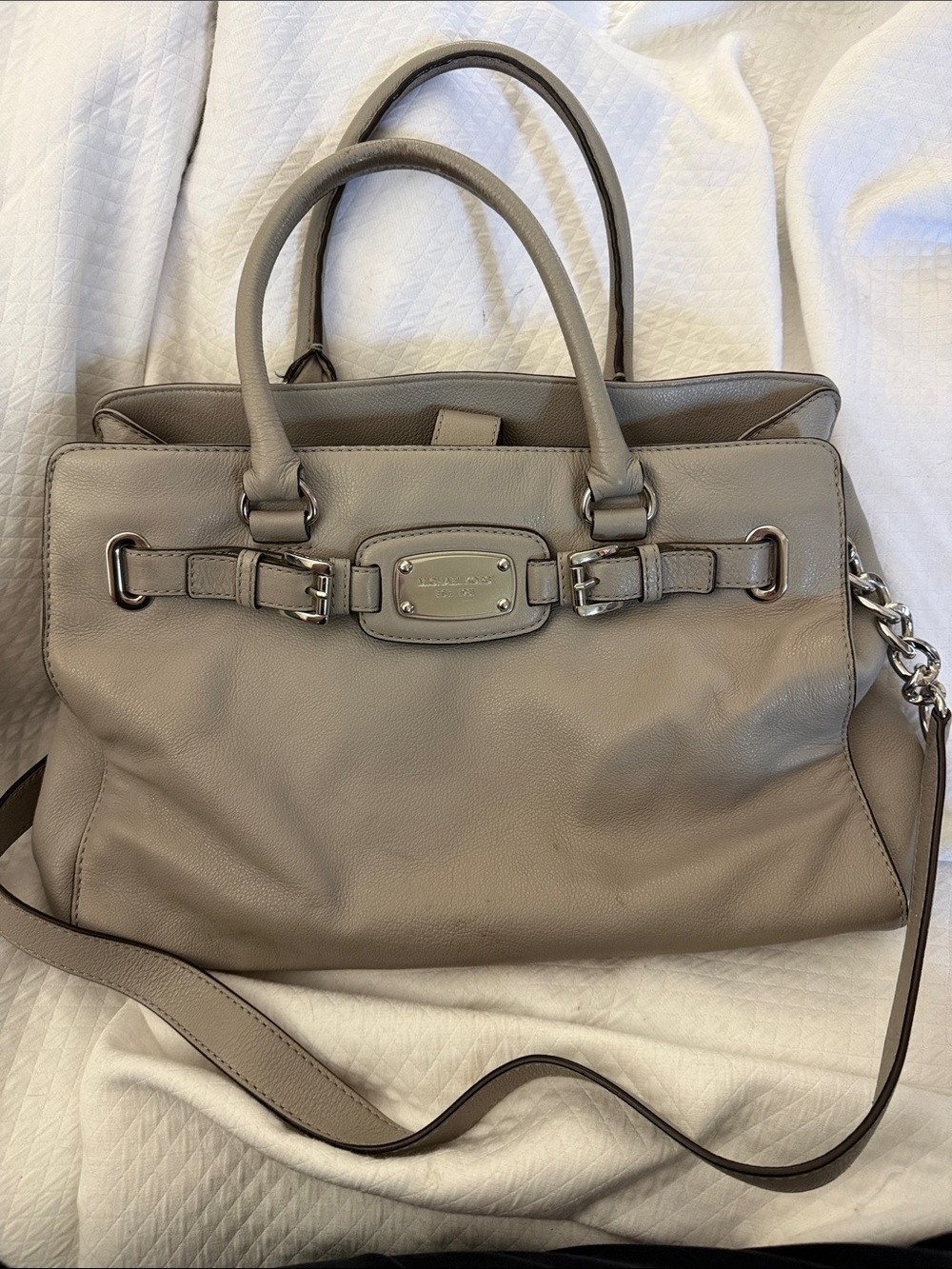 Michael Kors Grey Pebbled Genuine Leather Hamilton Satchel - Large